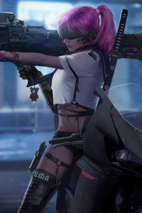 Cyberpunk Girl With Rocket Launcher