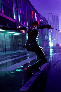 Cyberpunk Guy Sharp Swords Street Lights 4k