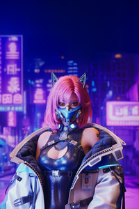 Cyberpunk Masked Girl (360x640) Resolution Wallpaper