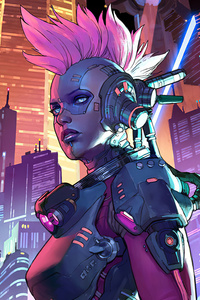Cyberpunk Pink Hair Girl 4k