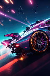 Cyberpunk Racing Cars On Track (1280x2120) Resolution Wallpaper