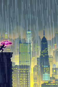 Cyberpunk Rooftop Chase In The Rain (1080x2160) Resolution Wallpaper