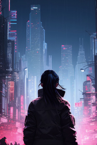 640x1136 Cyberpunk Sci Fi Girl And The Urban Maze Synthetic Skylines