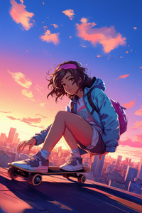 Cyberpunk Skater Girl (640x1136) Resolution Wallpaper