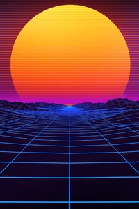 750x1334 Cyberpunk Sunset Grid Mountains Sun Dark Design
