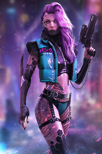 Cyberpunk Tatto Girl With Guns 4k