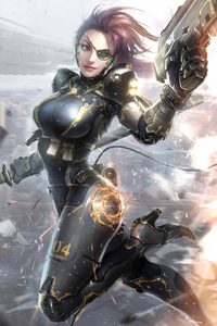 Cyborg Girl With Gun 4k (1080x2160) Resolution Wallpaper