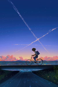Cycling To School Vibes (240x320) Resolution Wallpaper