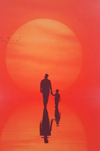 Dad And Son Walking (320x568) Resolution Wallpaper