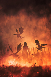 1125x2436 Daenerys Targaryen With Dragons Illustration