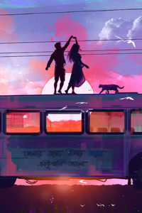 Dancing Couple Evening Romance On A Bus (540x960) Resolution Wallpaper