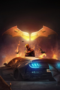 640x1136 Dark Knights Ride Batman And The Ford Mustang