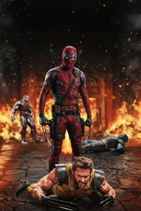 Deadpool And Wolverine Down (480x854) Resolution Wallpaper