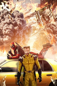 Deadpool And Wolverine Riding Along (480x854) Resolution Wallpaper