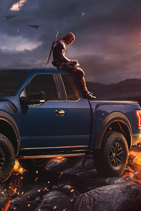 480x854 Deadpool With Ford Raptor