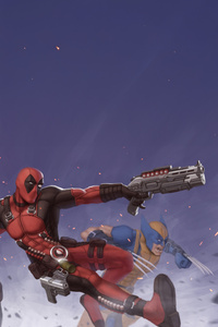 Deadpool X Wolverine Silent Guardian (1440x2560) Resolution Wallpaper