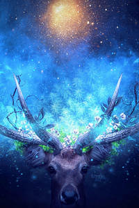 Deer Artistic Blue Manipulation (1080x2160) Resolution Wallpaper
