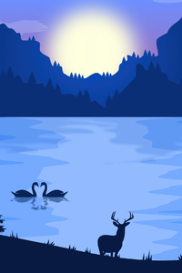 Deer Swan Vector Illustration (1440x2560) Resolution Wallpaper