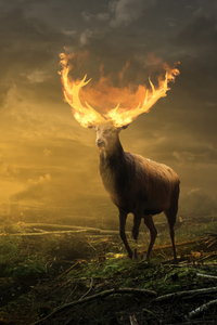 1080x2160 Deer With Burning Horns