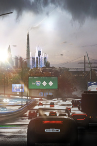 Detroit Become Human City View Vehicles 4k (1125x2436) Resolution Wallpaper