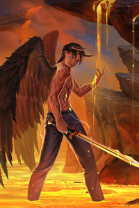 Devil With Wings Sword (1280x2120) Resolution Wallpaper