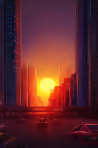 Digital Drawing City Sunset 4k (640x960) Resolution Wallpaper