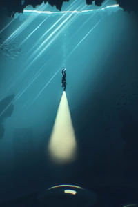 Diver And The Deep Kraken (640x960) Resolution Wallpaper