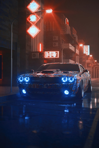 750x1334 Dodge Challenger Neon Eyes 4k
