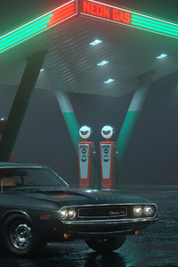 Dodge Challenger RT At Neon Gas Station