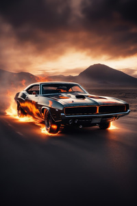 Dodge Charger On Fire (240x320) Resolution Wallpaper