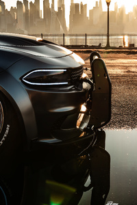 Dodge Charger SRT Hellcat With Dog (1125x2436) Resolution Wallpaper