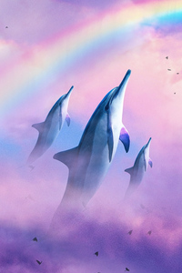 Dolphins Diving In The Sky (1280x2120) Resolution Wallpaper