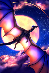 Dragon Moon Night Sky 4k