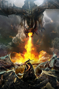 Dragon Throwing Fire On Warrior