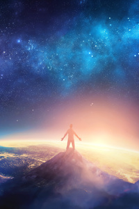 Dream Comes True Standing On Top Of Mountain Artistic Scenery Landscape 4k (1080x2400) Resolution Wallpaper