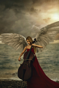 1242x2688 Dreamy Angel Playing Violin
