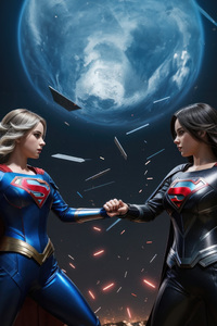 Duality Of Power Supergirl Vs Evil Supergirl (1080x2160) Resolution Wallpaper