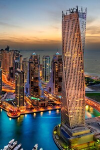 Dubai Uae Building Skyscrappers Night (240x400) Resolution Wallpaper