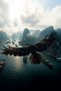 Eagle Soaring Above Ancient World (320x568) Resolution Wallpaper