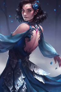Elf Fantasy Girl In Blue Dress