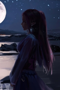 Elf Moonset River Fantasy Art 4k