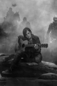 1125x2436 Ellie The Last Of Us Part 2 Guitar Monochrome