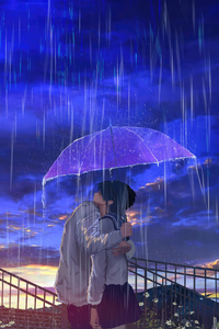 Embraced By Rain Anime Couples Love Story (1440x2560) Resolution Wallpaper