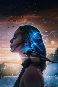 Enchanting Girl With Radiant Eyes Communing With A Magical Bird (240x320) Resolution Wallpaper