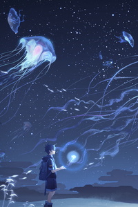 Ethereal Elegance Jellyfish Anime Spectacle (480x854) Resolution Wallpaper