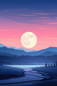 Evening Landscape In Minimalist Style (640x1136) Resolution Wallpaper
