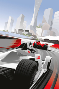 F1 Cars Racing Digital Art 4k (640x1136) Resolution Wallpaper