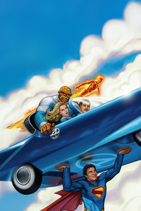 Fantastic Four And Superman Sky Adventure (1080x2400) Resolution Wallpaper