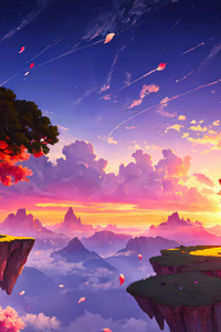 Fantasy Floating Islands Under Sunset Sky (1242x2668) Resolution Wallpaper