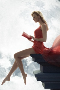 1440x2560 Fantasy Girl Sitting On Roof Reading Book Moon